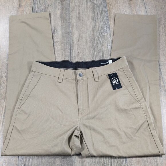 Volcom Pants Jeans Mens 33x31 Khaki Chino Straight Leg Modern Fit Pockets NWT - Picture 2 of 9